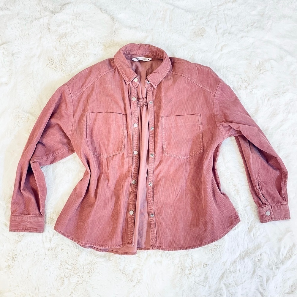 Zara Mauve Pink Corduroy Long Sleeve Button Up Shacket Size Large